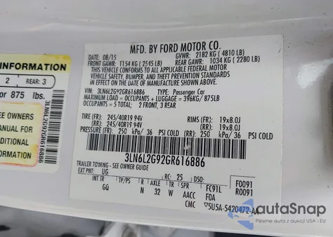 2016 Lincoln Mkz from USA, damaged, VIN 3LN6L2G92GR616886